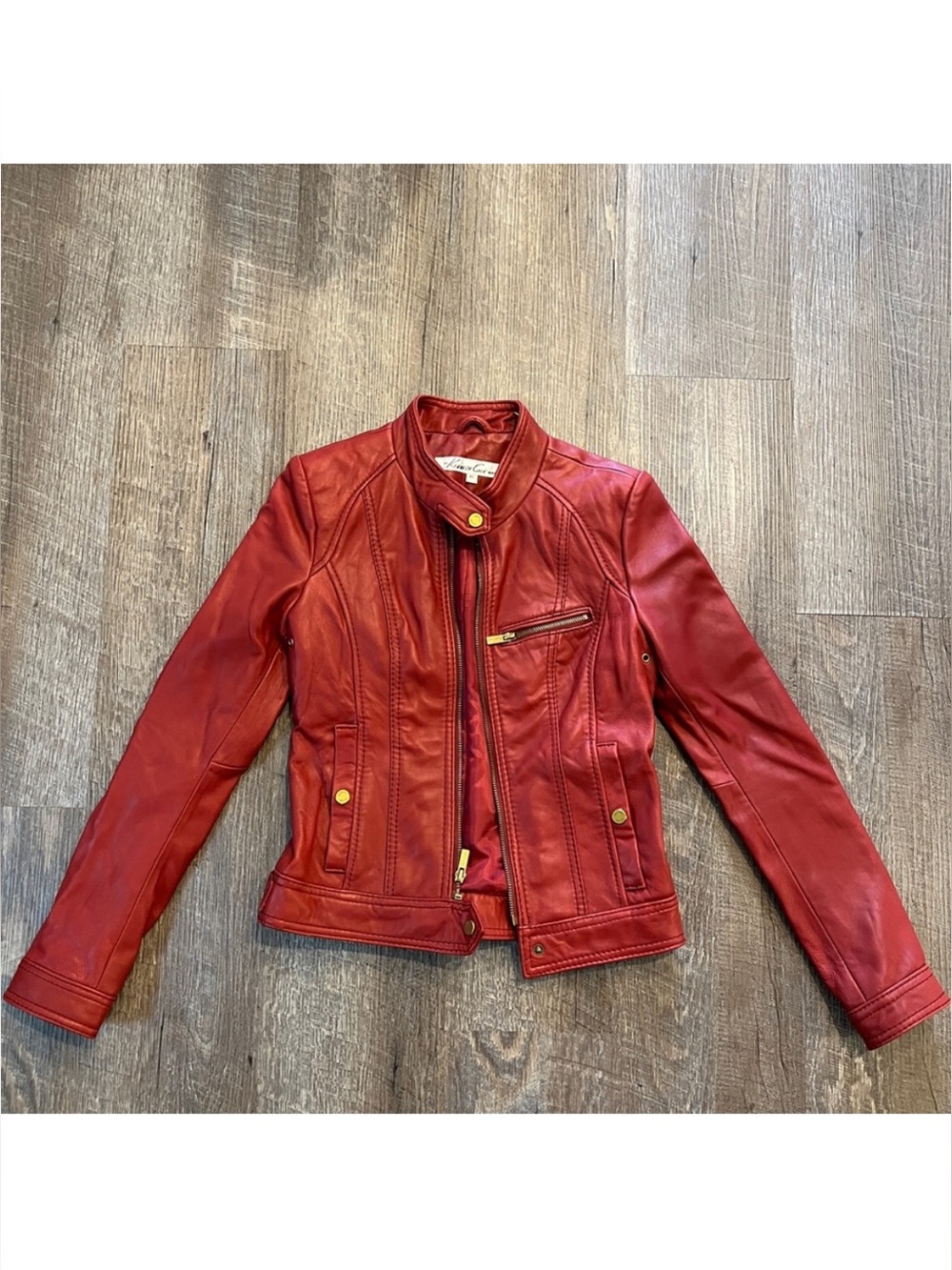 Vintage Kenneth Cole Red Leather Moto Jacket Size XS